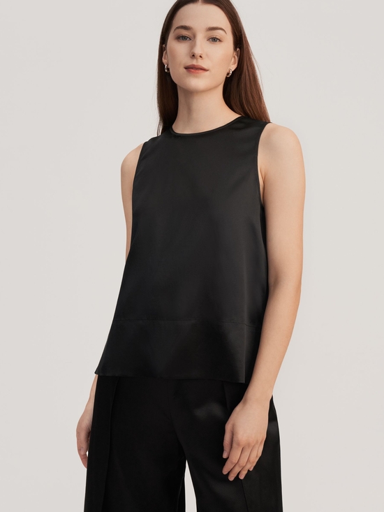 Lily Silk Tops - Sleeveless Black Silk Shell Tank Top